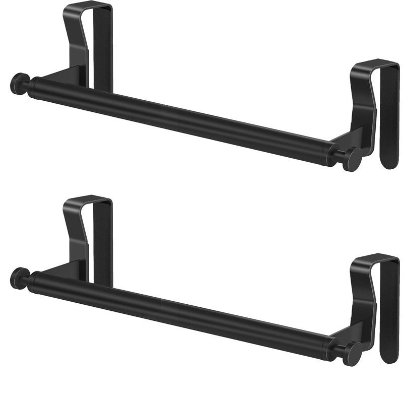 STWWO Over Cabinet Towel Holder, Stainless Steel Over The Cabinet Towel Rack Bars for Kitchen Cabinet Doors, Dish Towel Holder with Hooks, 2 Pack (Black) - Image 1