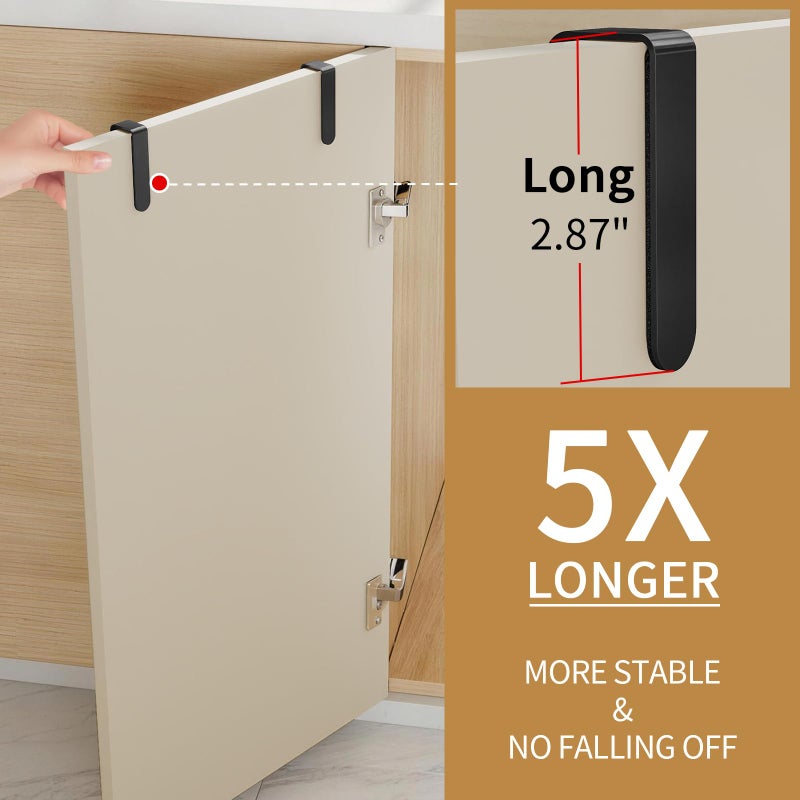STWWO Over Cabinet Towel Holder, Stainless Steel Over The Cabinet Towel Rack Bars for Kitchen Cabinet Doors, Dish Towel Holder with Hooks, 2 Pack (Black) - Image 2