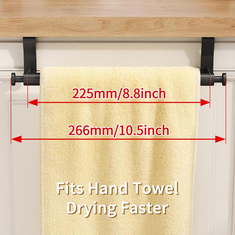 STWWO Over Cabinet Towel Holder, Stainless Steel Over The Cabinet Towel Rack Bars for Kitchen Cabinet Doors, Dish Towel Holder with Hooks, 2 Pack (Black) - Image 4