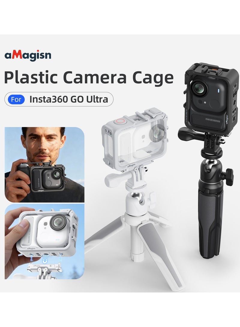 aMagisn متوافق مع Insta360 Go Ultra إطار حماية لكاميرا الحركة، تركيب سريع مع إطار توسعة متعدد الوظائف، منفذا Cold Shoe مزدوجان، يدعم التصوير الأفقي والعمودي (أسود) - Image 2