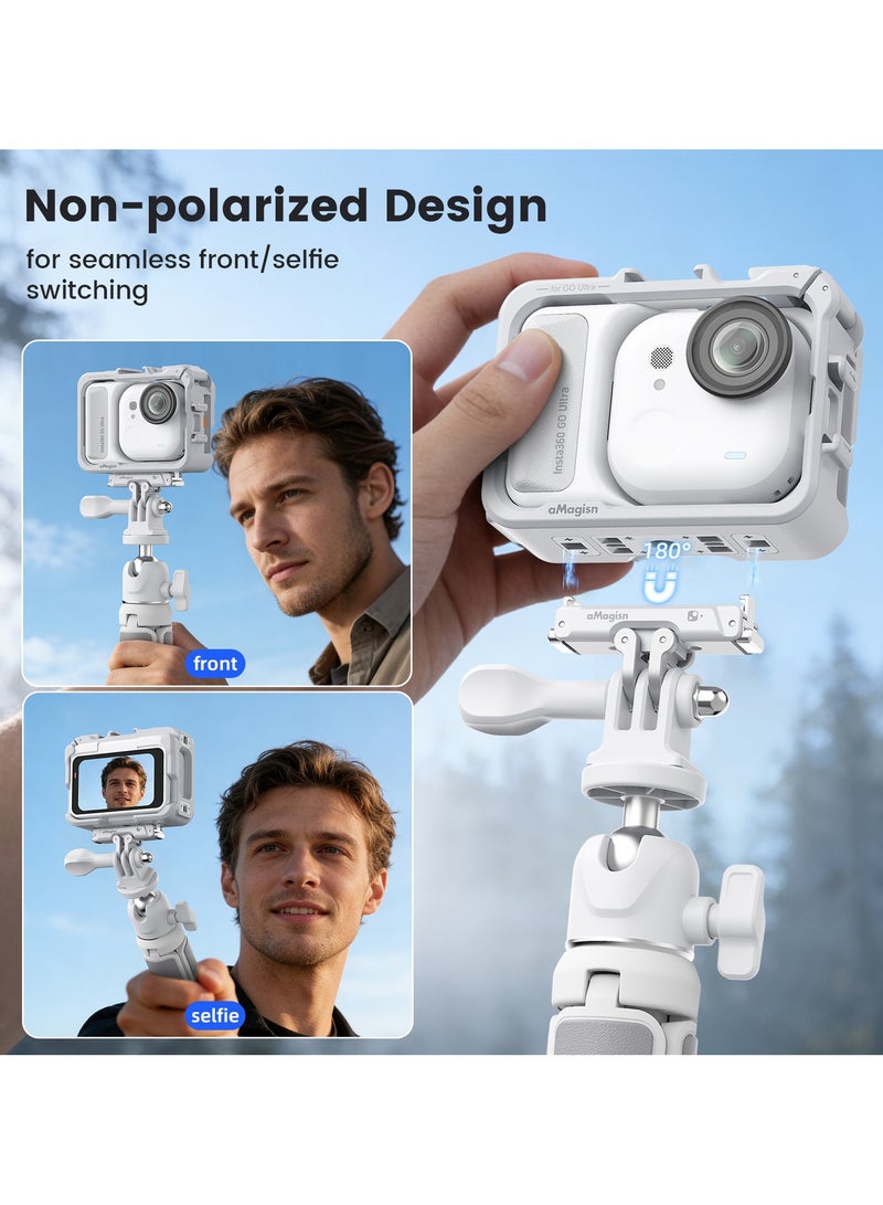 aMagisn متوافق مع Insta360 Go Ultra إطار حماية لكاميرا الحركة، تركيب سريع مع إطار توسعة متعدد الوظائف، منفذا Cold Shoe مزدوجان، يدعم التصوير الأفقي والعمودي (أسود) - Image 5