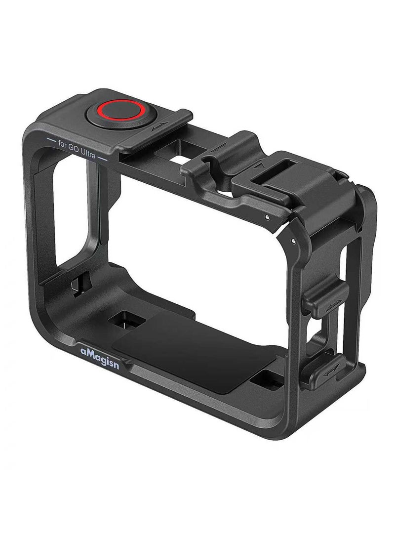 aMagisn متوافق مع Insta360 Go Ultra إطار حماية لكاميرا الحركة، تركيب سريع مع إطار توسعة متعدد الوظائف، منفذا Cold Shoe مزدوجان، يدعم التصوير الأفقي والعمودي (أسود) - Image 1