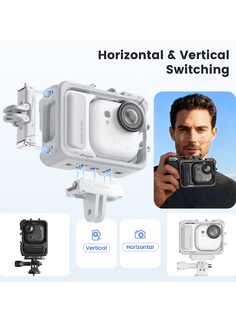 aMagisn متوافق مع Insta360 Go Ultra إطار حماية لكاميرا الحركة، تركيب سريع مع إطار توسعة متعدد الوظائف، منفذا Cold Shoe مزدوجان، يدعم التصوير الأفقي والعمودي (أسود) - Image 3