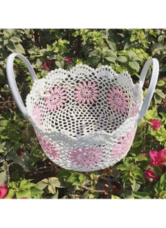 Salla Multipurpose Storage Cotton Basket Pink and White 23cmx15cm  - Image 3