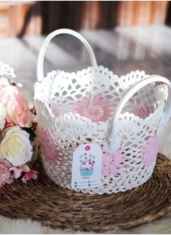 Salla Multipurpose Storage Cotton Basket Pink and White 23cmx15cm  - Image 4