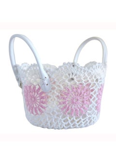 Salla Multipurpose Storage Cotton Basket Pink and White 23cmx15cm  - Image 1