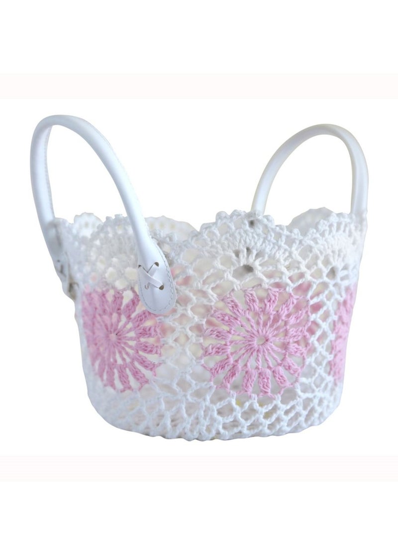 سلة لون أبيض ووردي فاتح من القطن الطبيعي متعددة الاستخدامات قياس 23 في 15 سم - Image 1