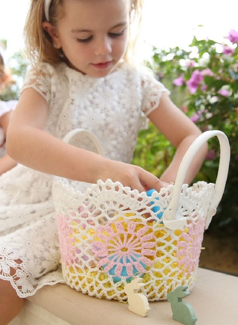 سلة لون أبيض ووردي فاتح من القطن الطبيعي متعددة الاستخدامات قياس 23 في 15 سم - Image 5