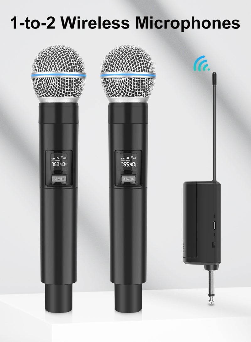 بولوز قطعتان من الميكروفون اللاسلكي، ميكروفون UHF، ميكروفون يدوي ديناميكي لاسلكي للكاراوكي والغناء، وحفلات الزفاف، والدي جي، والحفلات، والخطب، والاستخدام في الفصول الدراسية، ونظام الصوت PA، بمدى 98 قدم، باللون الأسود. - Image 2