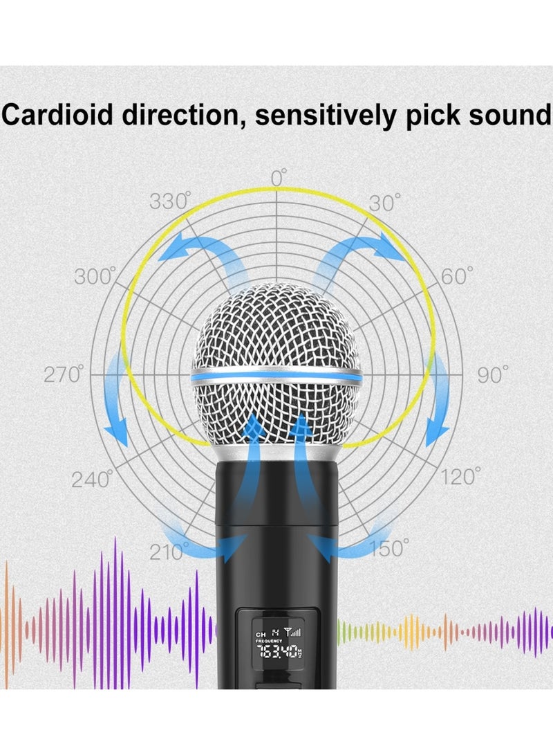 بولوز قطعتان من الميكروفون اللاسلكي، ميكروفون UHF، ميكروفون يدوي ديناميكي لاسلكي للكاراوكي والغناء، وحفلات الزفاف، والدي جي، والحفلات، والخطب، والاستخدام في الفصول الدراسية، ونظام الصوت PA، بمدى 98 قدم، باللون الأسود. - Image 4