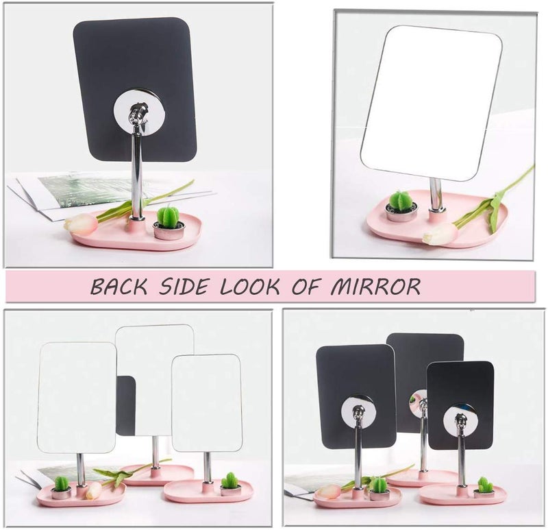 BIRMON Metal Tabletop Removable Handle Makeup Unframed Rectangular Vanity Mirror, Pink - Image 3