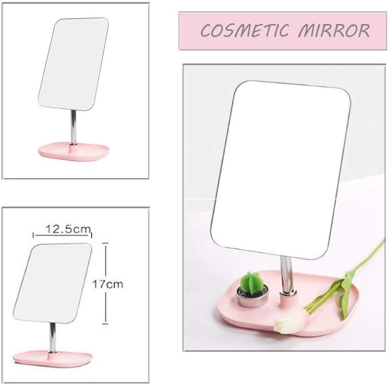 BIRMON Metal Tabletop Removable Handle Makeup Unframed Rectangular Vanity Mirror, Pink - Image 2