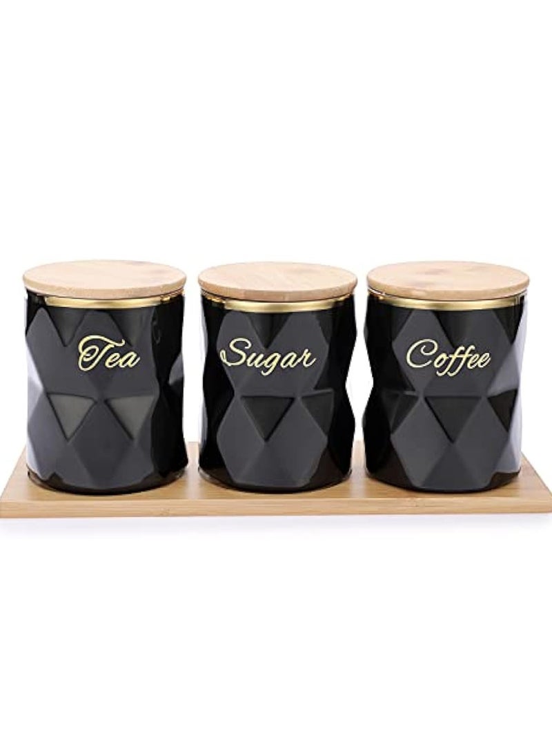 Arabest Ceramic Canisters Set for Sugar Coffee Tea, Luxurious Storage Containers Set with Lids Decorative Storage Pots Black Storage Jar for Kitchen Counter Dining Room - Image 1
