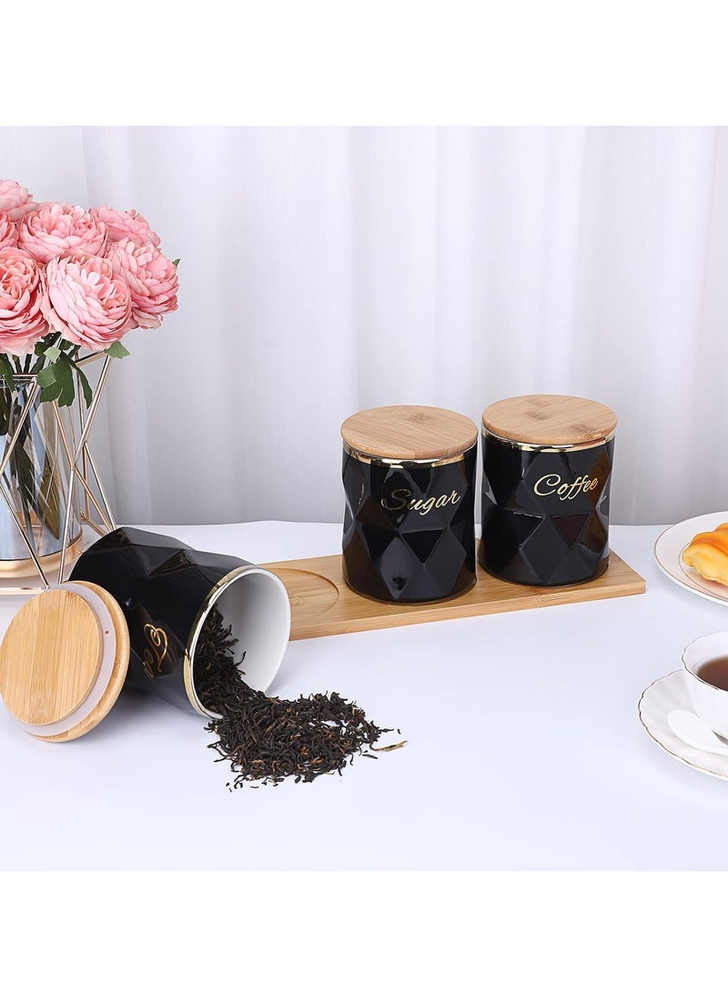 Arabest Ceramic Canisters Set for Sugar Coffee Tea, Luxurious Storage Containers Set with Lids Decorative Storage Pots Black Storage Jar for Kitchen Counter Dining Room - Image 5