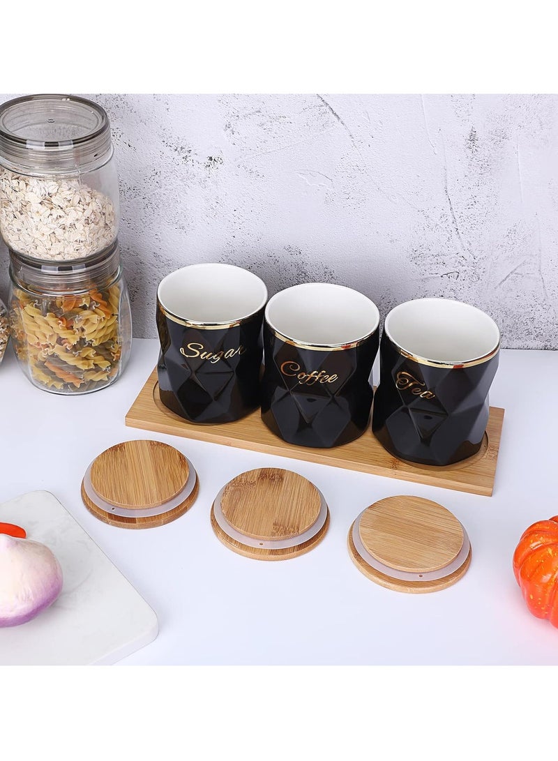 Arabest Ceramic Canisters Set for Sugar Coffee Tea, Luxurious Storage Containers Set with Lids Decorative Storage Pots Black Storage Jar for Kitchen Counter Dining Room - Image 4