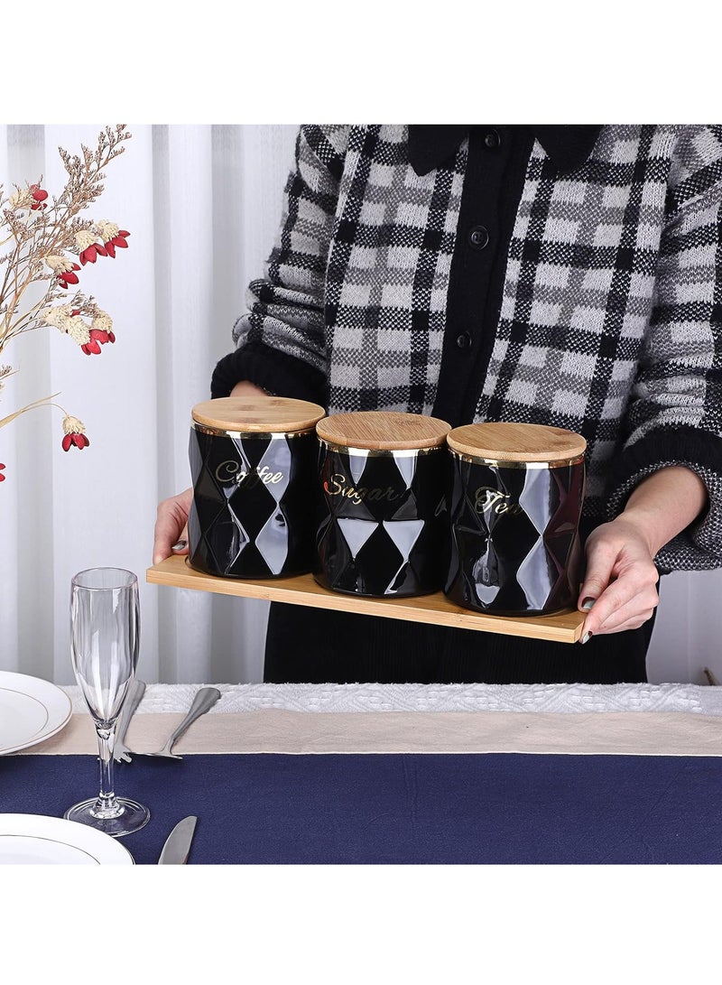 Arabest Ceramic Canisters Set for Sugar Coffee Tea, Luxurious Storage Containers Set with Lids Decorative Storage Pots Black Storage Jar for Kitchen Counter Dining Room - Image 3