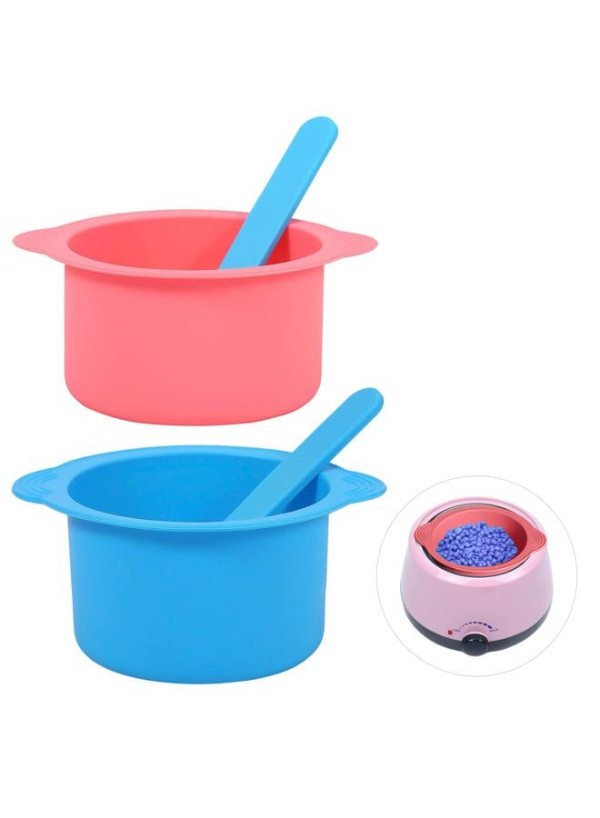 AIEX 2pcs Wax Pot Liner, Silicone Wax Warmer Liner with 2pcs Blue Silicone Wax Spatula Wax Warmer Liners Reusable Compatible with 16oz Electric Waxing Kit (Pink, Blue) - Image 1