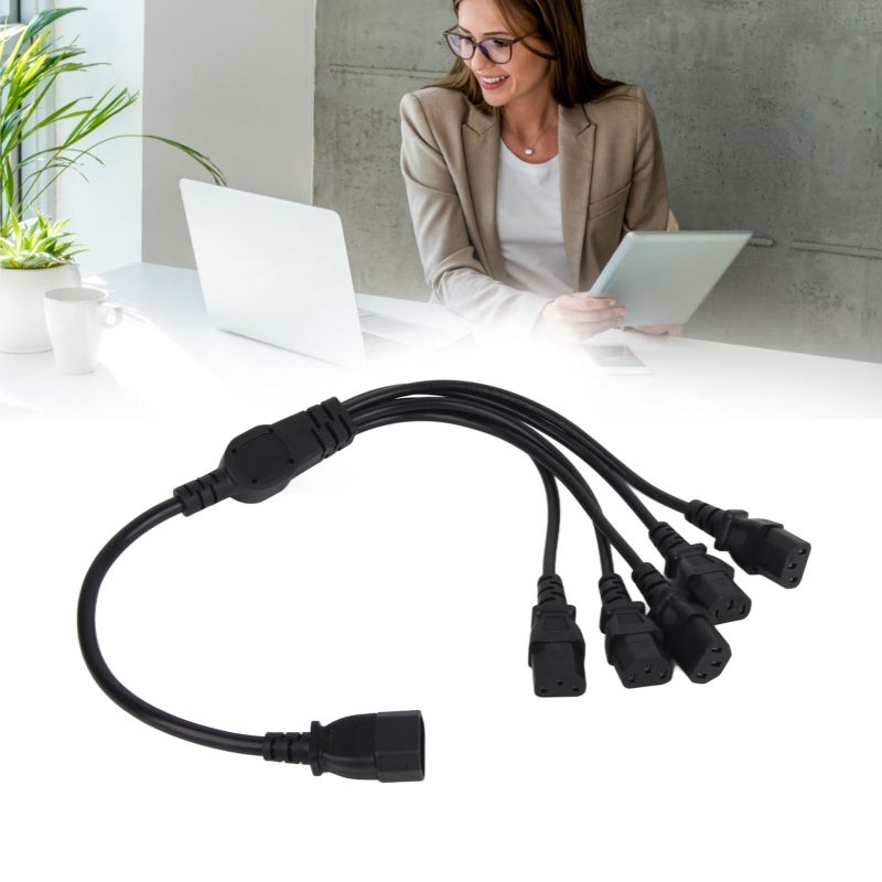 C14 To C13 Power Adapter Cable: 5-Device Y Splitter, PVC & Brass Durable Build - Reduces Cable Clutter, UPS PDU Cable For Computers, Monitors, Printers, Scanners - Image 5