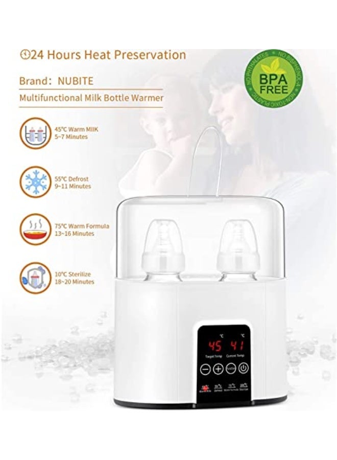 6 in 1 Baby Bottle Warmer, for Frozen Breast Milk u0026 Formula Baby Food Heater u0026 Steam Sterilizer with Cleaning Brush nd Safe Auto-shutoff u0026 Timer Temperature Control BPA-Free Baby Food Heater (White-1) - Image 2