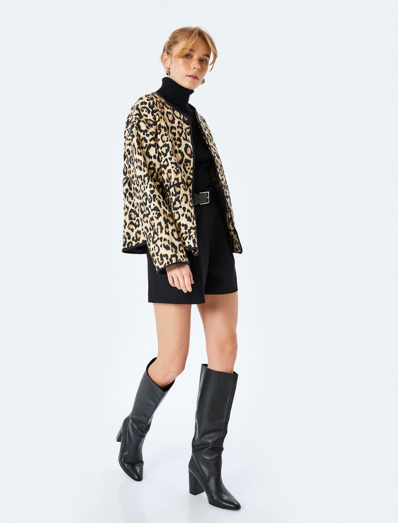 KOTON Leopard Print Quilted Jacket - Image 1