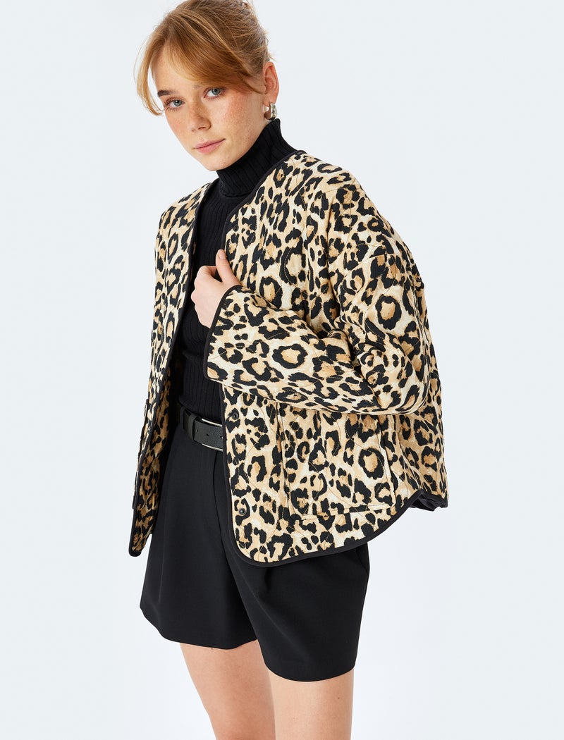 KOTON Leopard Print Quilted Jacket - Image 2