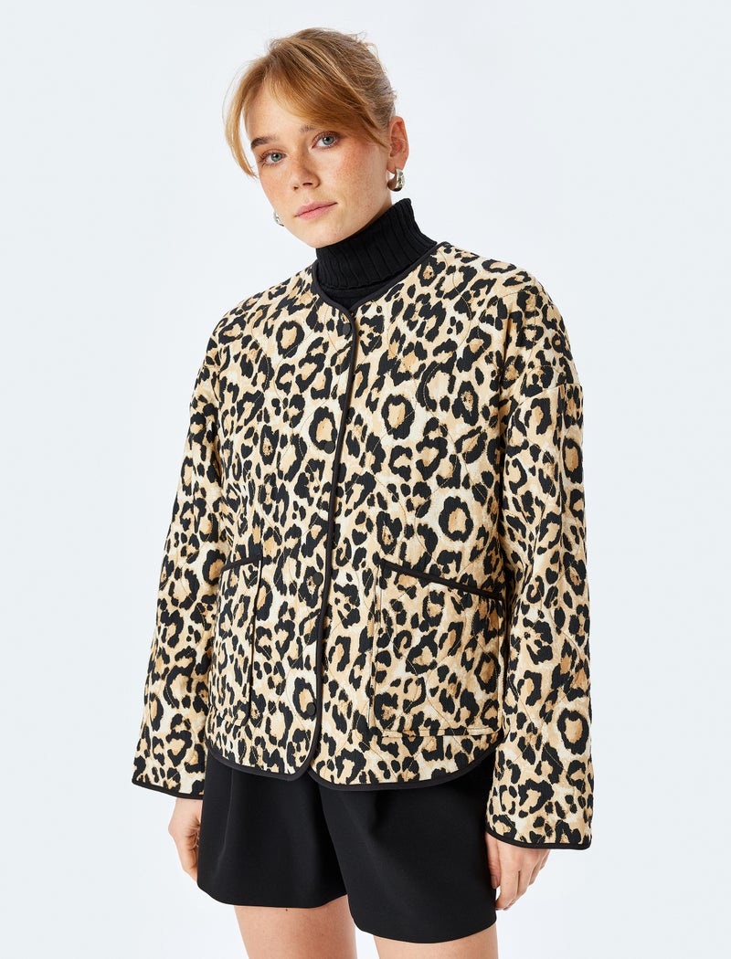 KOTON Leopard Print Quilted Jacket - Image 3