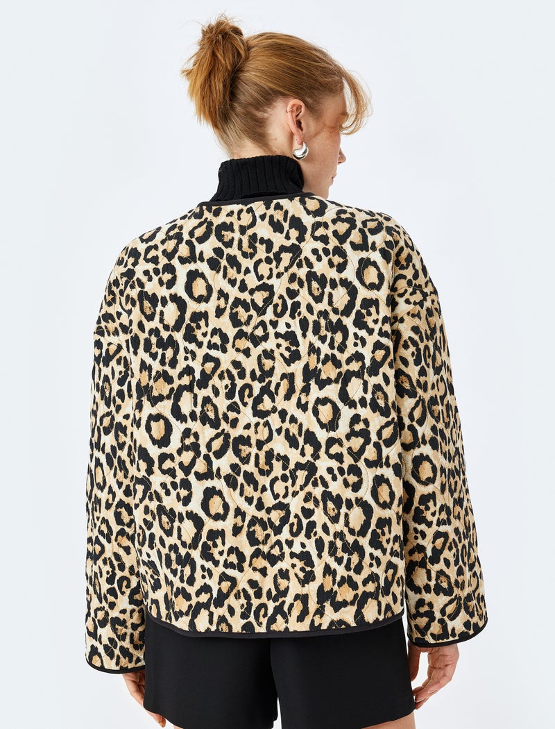 KOTON Leopard Print Quilted Jacket - Image 4