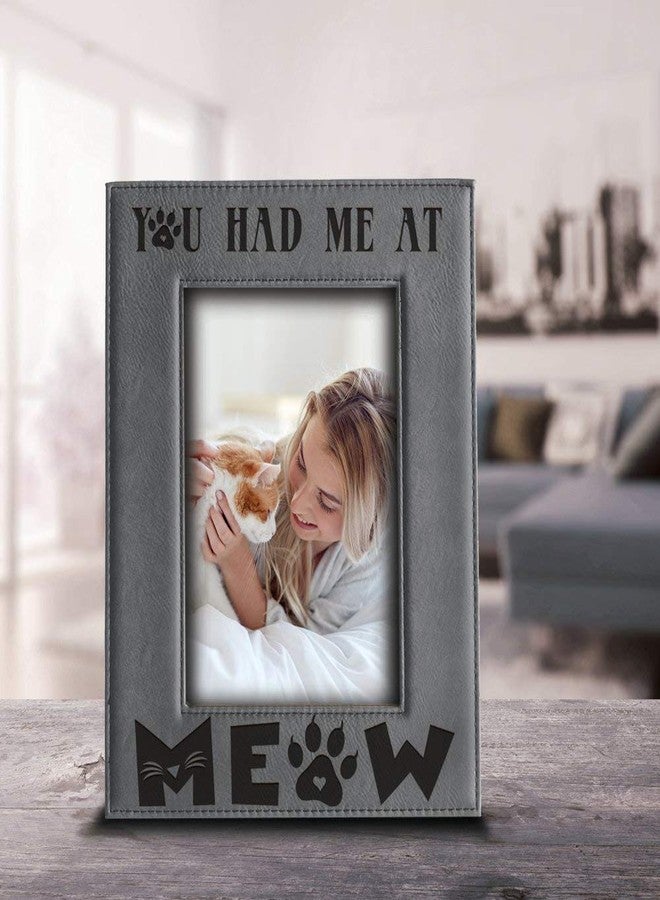 BELLA BUSTA- You Had Me At Meow- Cat Frame-Pet Frame-Engraved Leather Picture Frame(4 x 6 Vertical) - Image 2