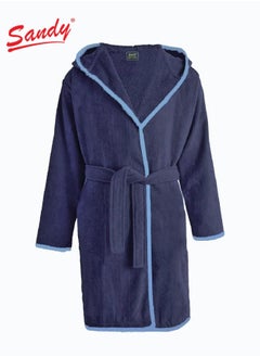 Sandy Sandy Kids Bathrobe with Hood, 100% Cotton Highly Absorbent, Unisex Plush Robe, Made in Egypt, Size S Dark Blue  - Image 1