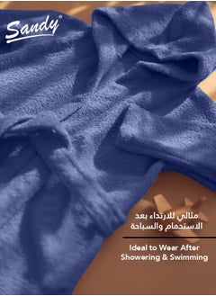Sandy Sandy Kids Bathrobe with Hood, 100% Cotton Highly Absorbent, Unisex Plush Robe, Made in Egypt, Size S Dark Blue  - Image 4