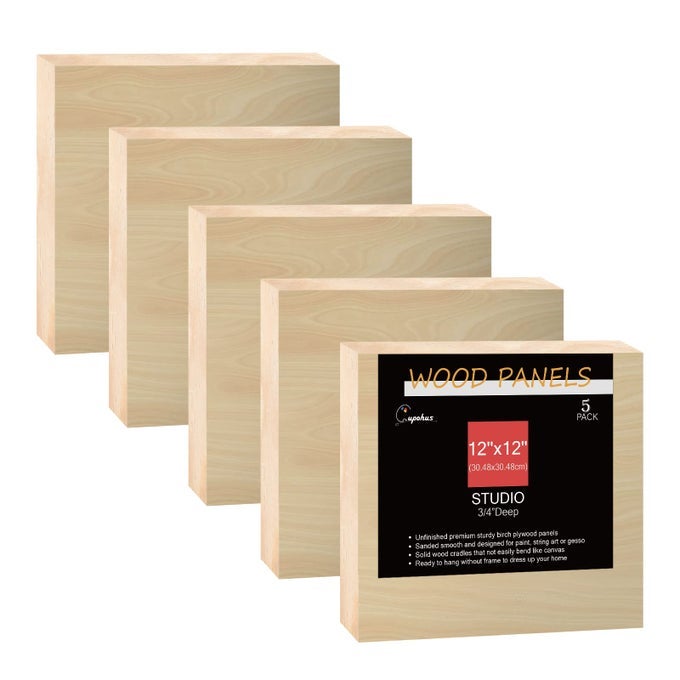 UNFINISHED BIRCH WOOD BOARDS CANVAS FOR PAINTING 5 PACKS 34 DEEP 12 X 12 WOODEN CRADLED PANELS FOR POURING ART CRFATS PAINTS AND MORE