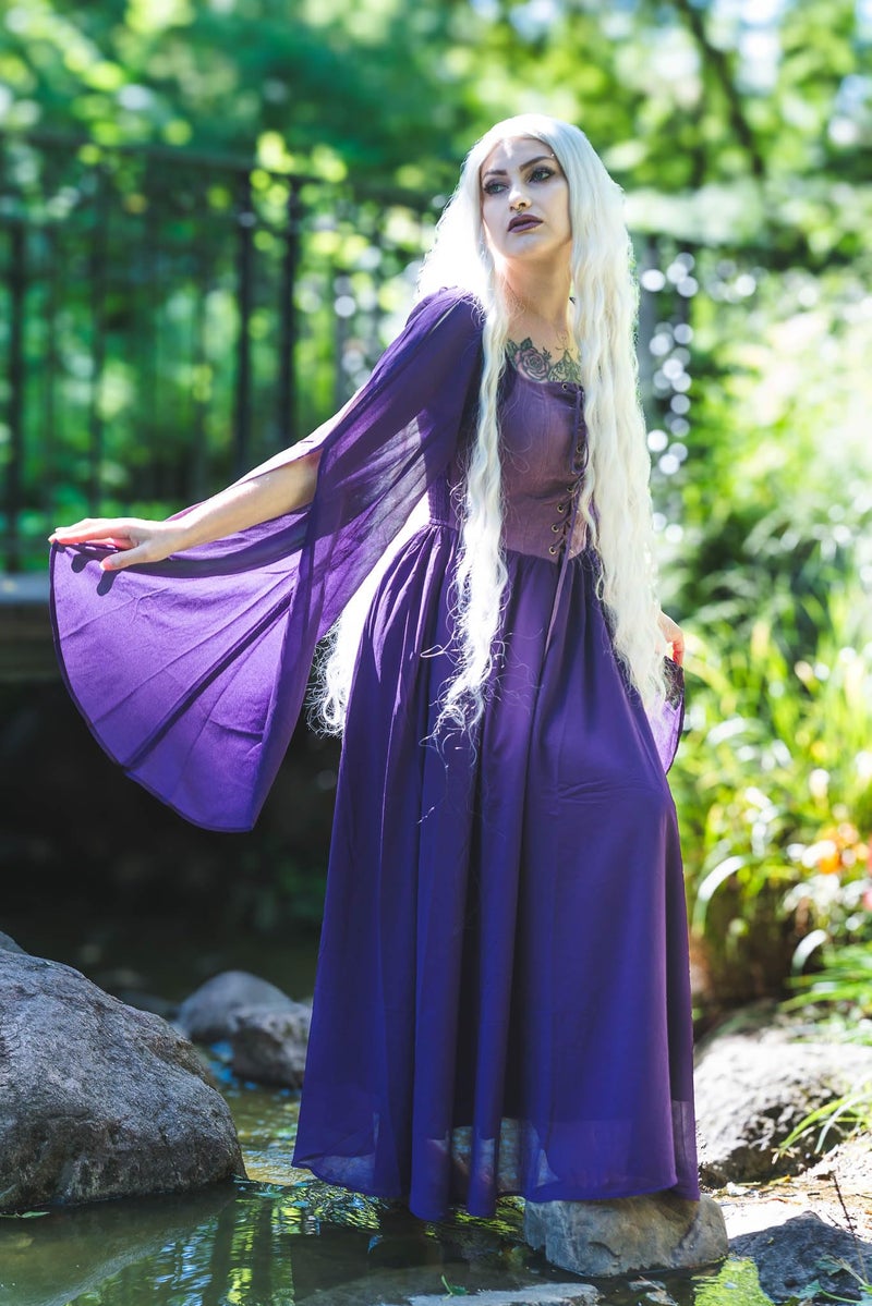 Scarlet Darkness Renaissance Dress Women Medieval Witch Costume Slit Sleeve Long Flowy Fairy Dresses Purple Xl - Image 5