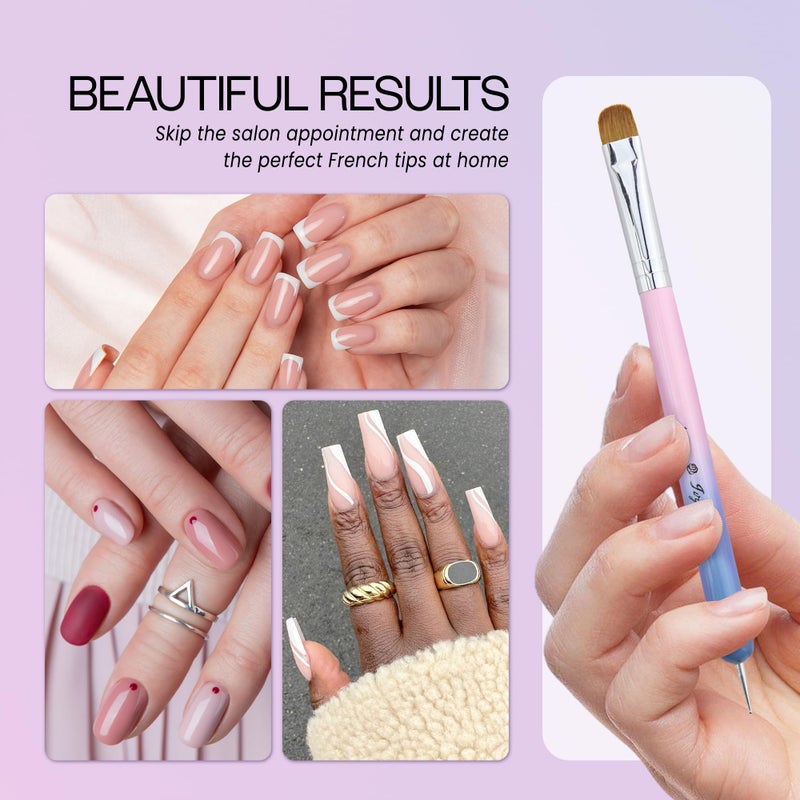 Pana Ivy-L Premium 2 Way French Gel Acrylic Nail Art Kolinsky Brush With Dotting Tool for Professional Manicure Cuticle Clean Up Nail Art Design, Pink Blue Wood Handle (Size 16) - Image 3