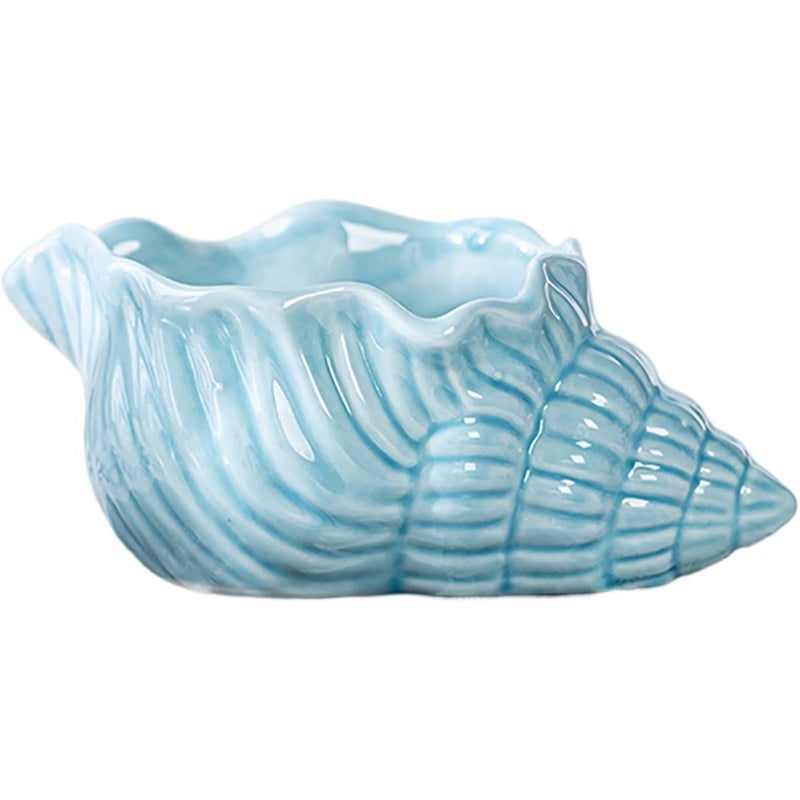Large Blue Ceramic Conch Shell Ashtray Tabletop Ash Container for Home Living Room - Image 2