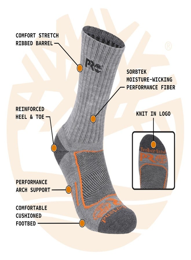 Timberland PRO Premium Mens Work Socks, Crew Socks, Moisture Wicking Technology Mens Socks, Arch Support, Cushioned Footbed, Mesh Venting (Size 7-12; Multiple Colors; 3 Pairs) - Image 2