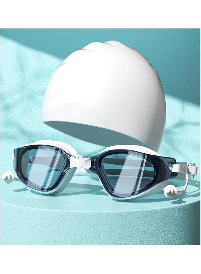 Generic Swim Goggles Cap Anti Fog Swimming with Clear Lens No Leak UV Protection Earplugs (White) - Image 1