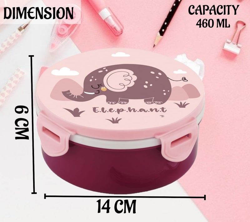 Nabhya Tasty Bites Stainless Steel Leak-Proof Snacks Lunch Box for Kids, Outer Plastic Inner Steel Lunch Box with Container & Steel Spoon Lunch Box for School Kids (Pink) - Image 5