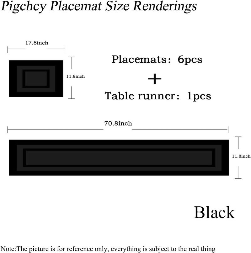 pigchcy Placemats and Table Runner Set, Black - Pure, 6pcs + 1pcs, 18x12 inches (Placemats) + 76x12 (Table Runner), Heat Insulation, Vinyl Cross-Weave, Washable, Non-Slip - Image 2