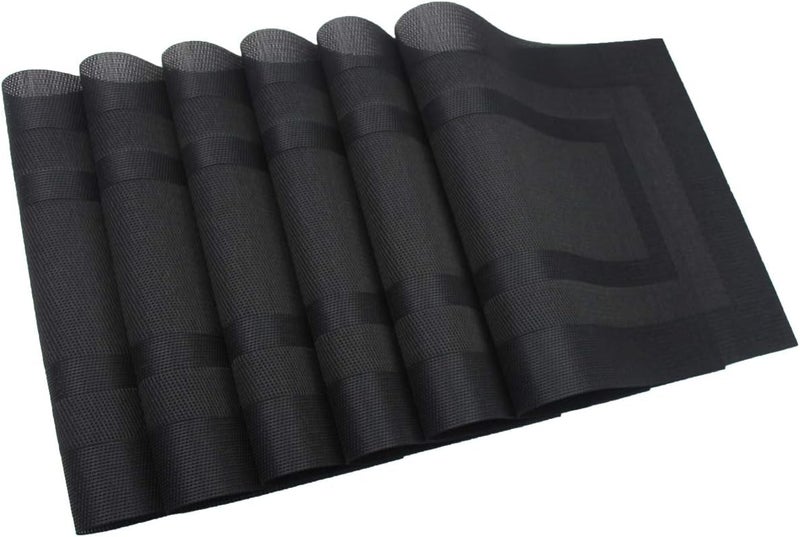 pigchcy Placemats and Table Runner Set, Black - Pure, 6pcs + 1pcs, 18x12 inches (Placemats) + 76x12 (Table Runner), Heat Insulation, Vinyl Cross-Weave, Washable, Non-Slip - Image 5