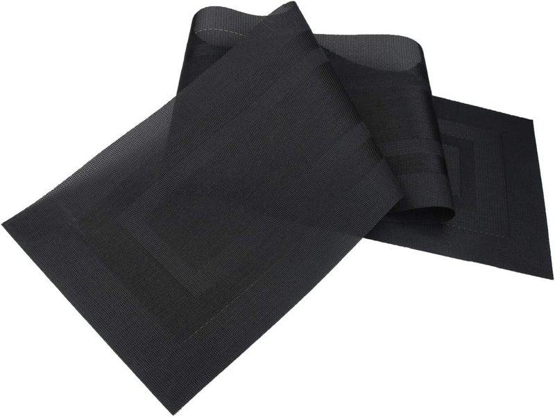 pigchcy Placemats and Table Runner Set, Black - Pure, 6pcs + 1pcs, 18x12 inches (Placemats) + 76x12 (Table Runner), Heat Insulation, Vinyl Cross-Weave, Washable, Non-Slip - Image 3