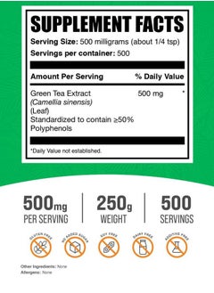 BULKSUPPLEMENTS.COM .com Green Tea Extract Powder - 50% Polyphenol, Green Tea Supplement, Herbal Supplement - Gluten Free, 500mg per Serving, 250g (8.8 oz) (Pack of 1)  - Image 2