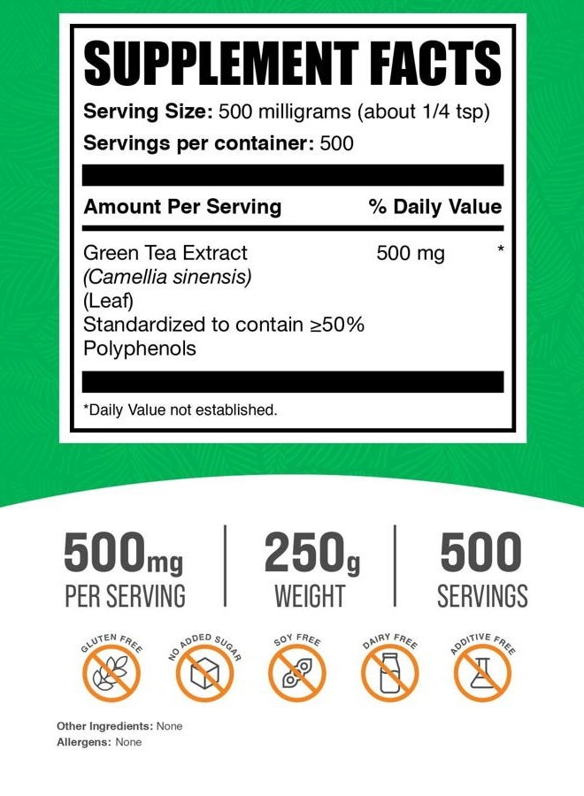 BULKSUPPLEMENTS.COM .com Green Tea Extract Powder - 50% Polyphenol, Green Tea Supplement, Herbal Supplement - Gluten Free, 500mg per Serving, 250g (8.8 oz) (Pack of 1) - Image 2