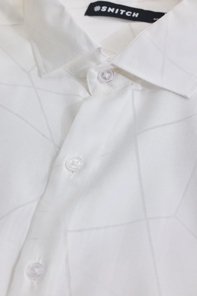 SNITCH White Geometric Long Sleeve Slim Fit Shirt