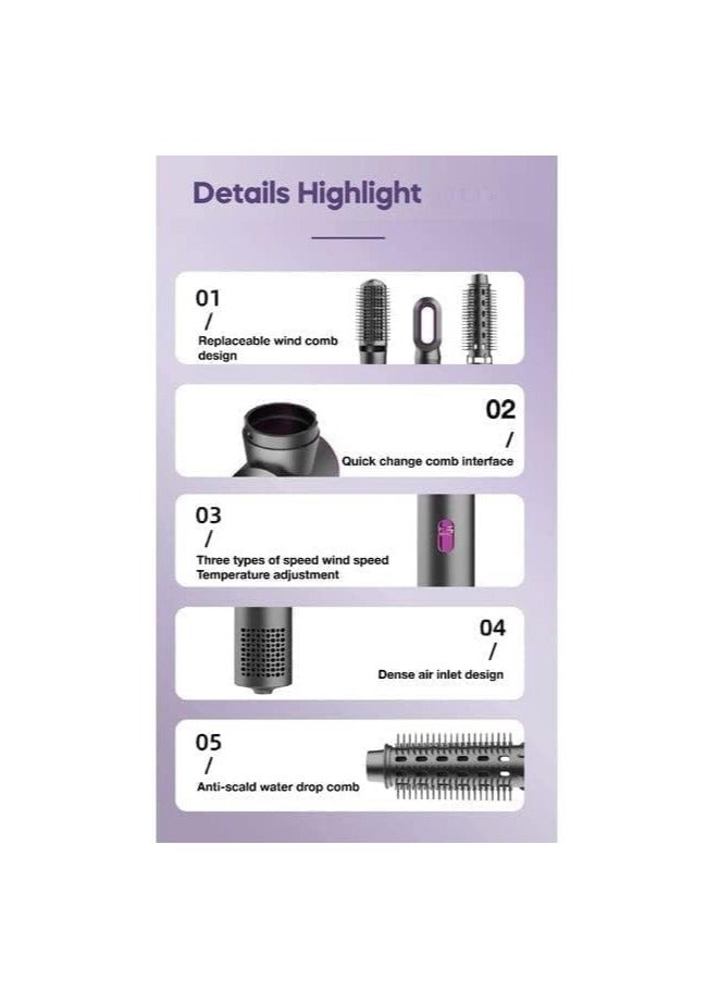 ريبنيو مجفف شعر 3 في 1 مع فرشاة ومشط ومكواة فرد الشعر وفرشاة منفاخ ومجفف شعر ومشط ومكواة فرد الشعر، هواء ساخن وبارد قوي. فضي - Image 2