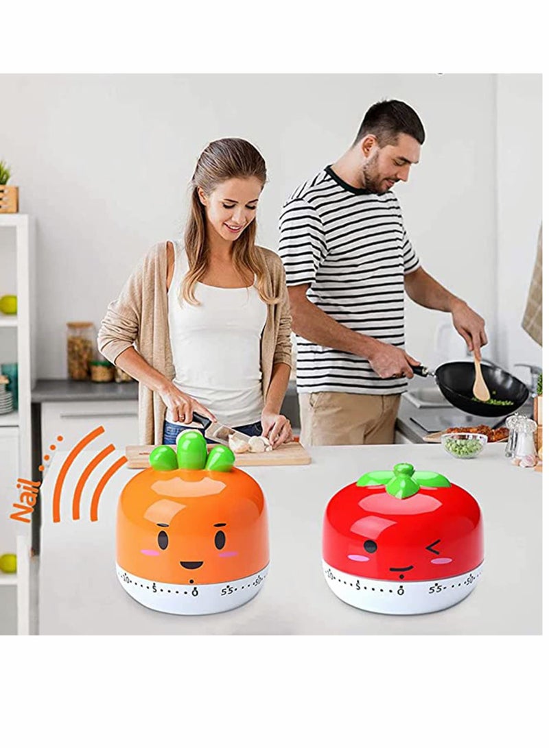 SYOSI Kitchen Timer, 2PCS Cartoon Fruit Timer, 360 Degree Cooking Tool Mechanical Countdown Timer, Creative Alarm Clock, Precision Timer, Used for Kitchen Timing Cooking and Baking (Tomato Carrot ) - Image 2
