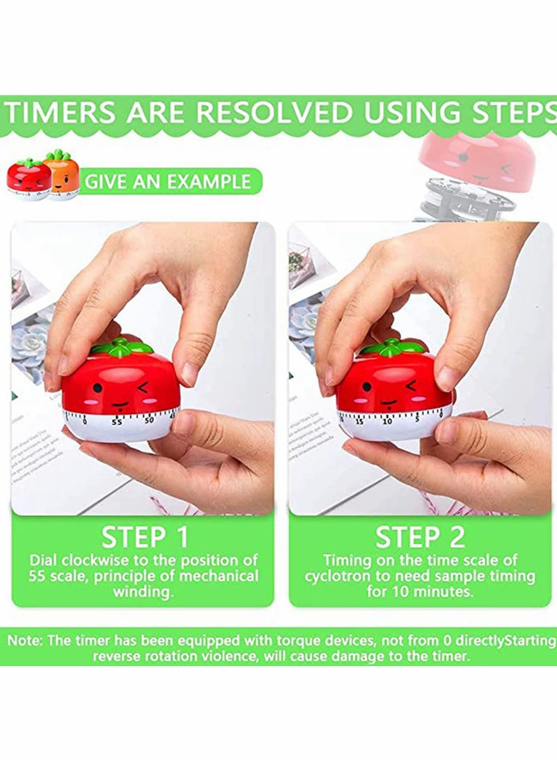 SYOSI Kitchen Timer, 2PCS Cartoon Fruit Timer, 360 Degree Cooking Tool Mechanical Countdown Timer, Creative Alarm Clock, Precision Timer, Used for Kitchen Timing Cooking and Baking (Tomato Carrot ) - Image 3