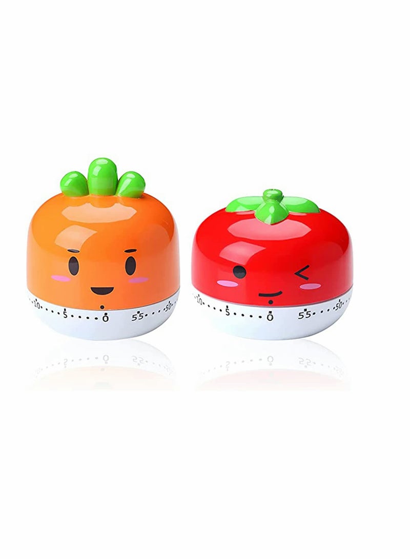 SYOSI Kitchen Timer, 2PCS Cartoon Fruit Timer, 360 Degree Cooking Tool Mechanical Countdown Timer, Creative Alarm Clock, Precision Timer, Used for Kitchen Timing Cooking and Baking (Tomato Carrot ) - Image 1