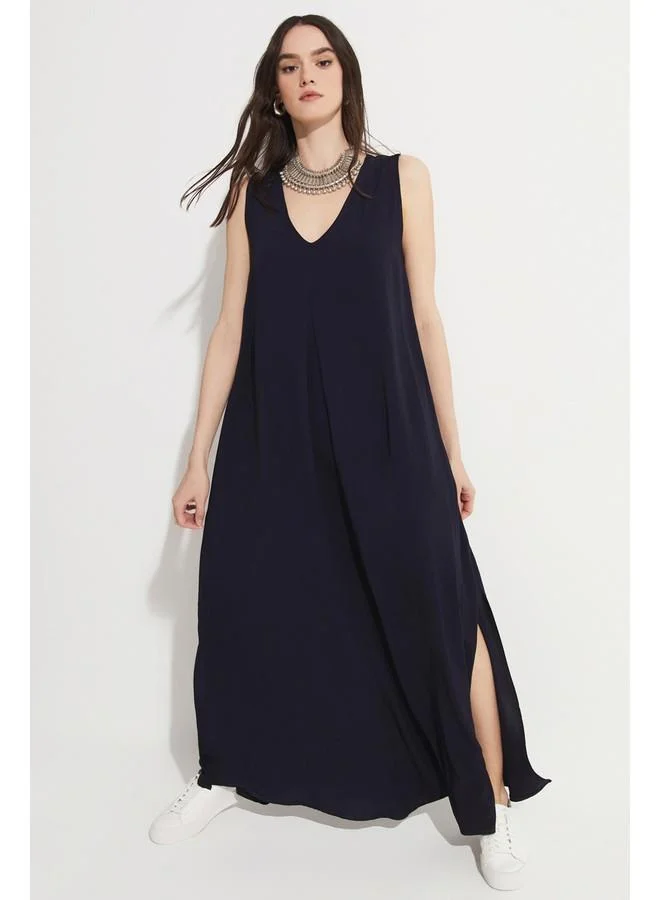JUNE Navy V-Neck Dress