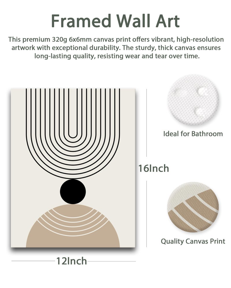 HesenDot Abstract Geometric Wall Art Set of 3, 30x40CM Minimalist Line Framed Canvas Prints, Boho Modern Neutral Beige Black Shapes Wall Decor for Living Room Bedroom Bathroom Office Home - Image 3