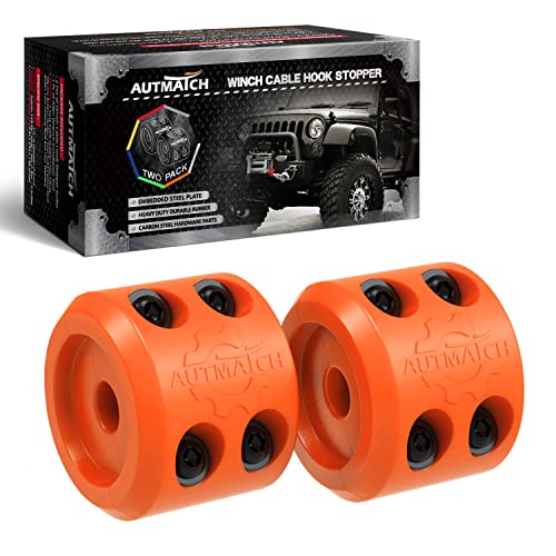 AUTMATCH Winch Cable Hook Stopper (2 Pack), Silicone Rubber Winch Stopper for Wire & Synthetic Rope, Winch Line ATV UTV, Shock Absorbent, Prevent Pulling Bounce and Abrasion, Orange - Image 1